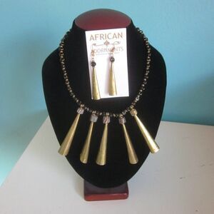 Unworn Swahili Imports Fair Trade Brass Necklace & Earrings  African Adornments